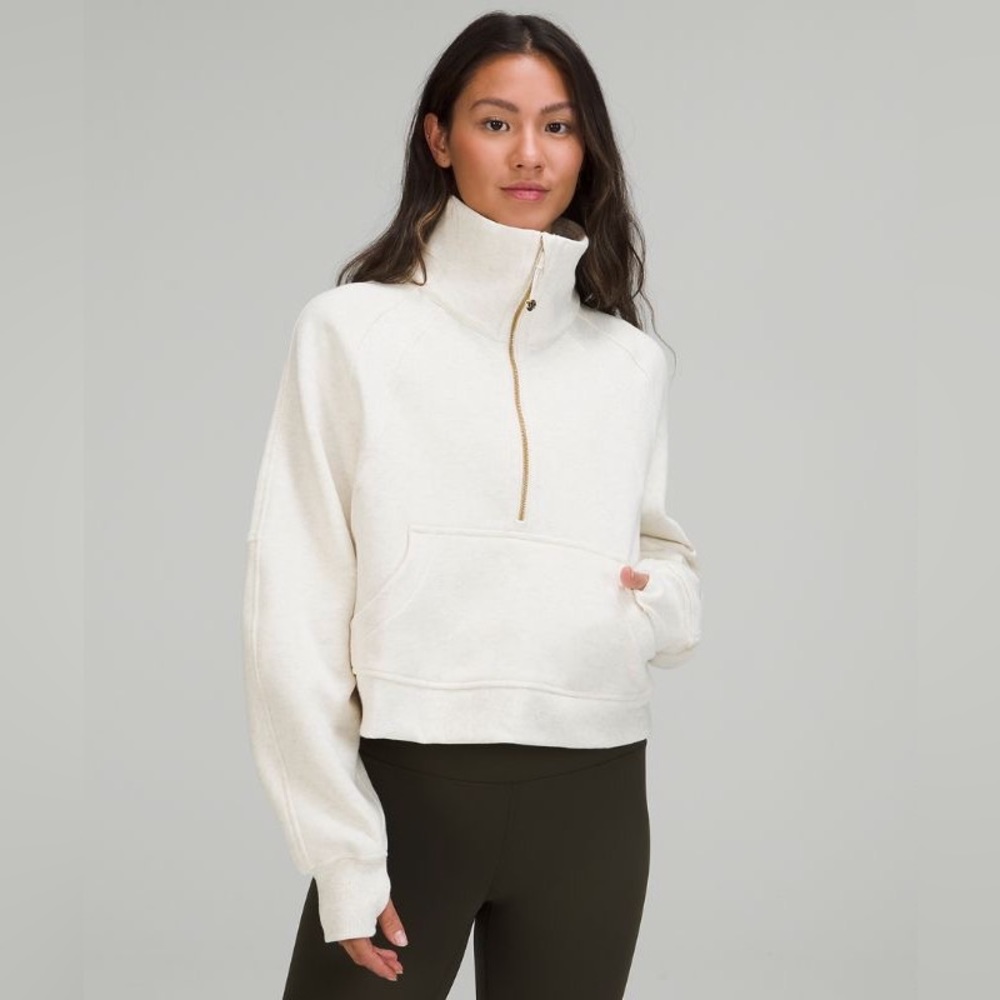 Lululemon Scuba Oversized Funnel Neck Half Zip in Heathered Natural Ivory. RARE!